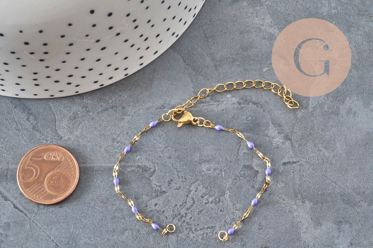 Base de bracelet réglable chaine résine violette acier 304 inoxydable doré 14.3cm, x1 (G11364)-Bracelets-Gingerlily Perles