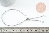 Base de bracelet réglable chaine rolo acier inoxydable platine 2mm/ 30.5cm, x1 (G9492)