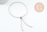 Base de bracelet réglable chaine rolo acier inoxydable platine 2mm/ 30.5cm, x1 (G9492)