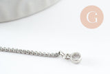 Base de bracelet réglable chaine rolo acier inoxydable platine finition zircon 1.2mm/ 26.6cm, x1 (G9493)