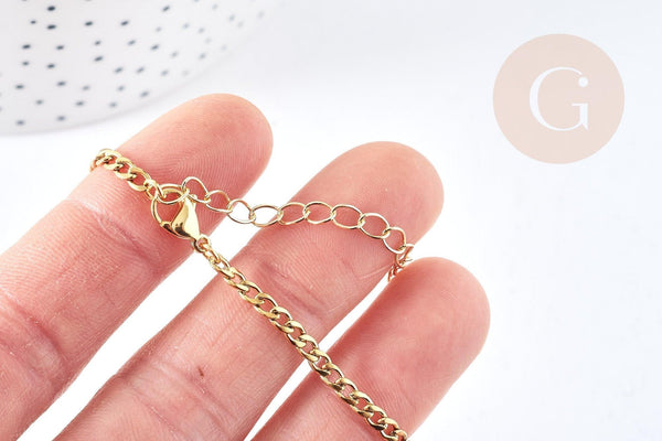 Base de bracelet réglable maille gourmette acier doré 304 inoxydable 15.5cm, x1 (G8624)