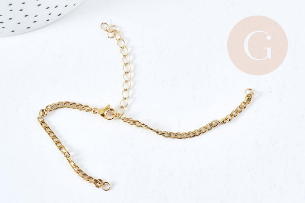 Base de bracelet réglable maille gourmette acier doré 304 inoxydable 15.5cm, x1 (G8624)