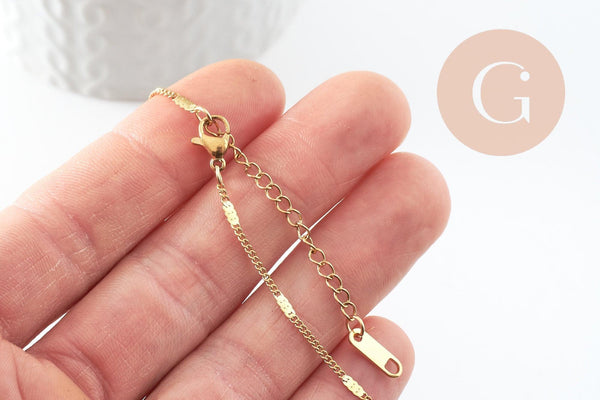 Base de bracelet réglable maille plate acier doré 304 inoxydable 16cm, x1 (G9547)