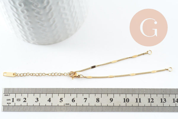 Base de bracelet réglable maille plate acier doré 304 inoxydable 16cm, x1 (G9547)