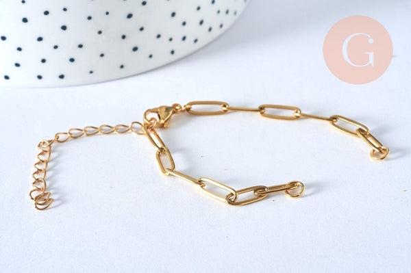 Base de bracelet réglable maille trombone fantaisie or acier 304 inoxydable 14k 14.5cm, bracelet or acier inoxydable, x1 (G5972)