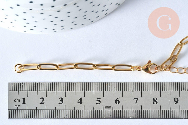 Base de bracelet réglable maille trombone fantaisie or acier 304 inoxydable 14k 14.5cm, bracelet or acier inoxydable, x1 (G5972)