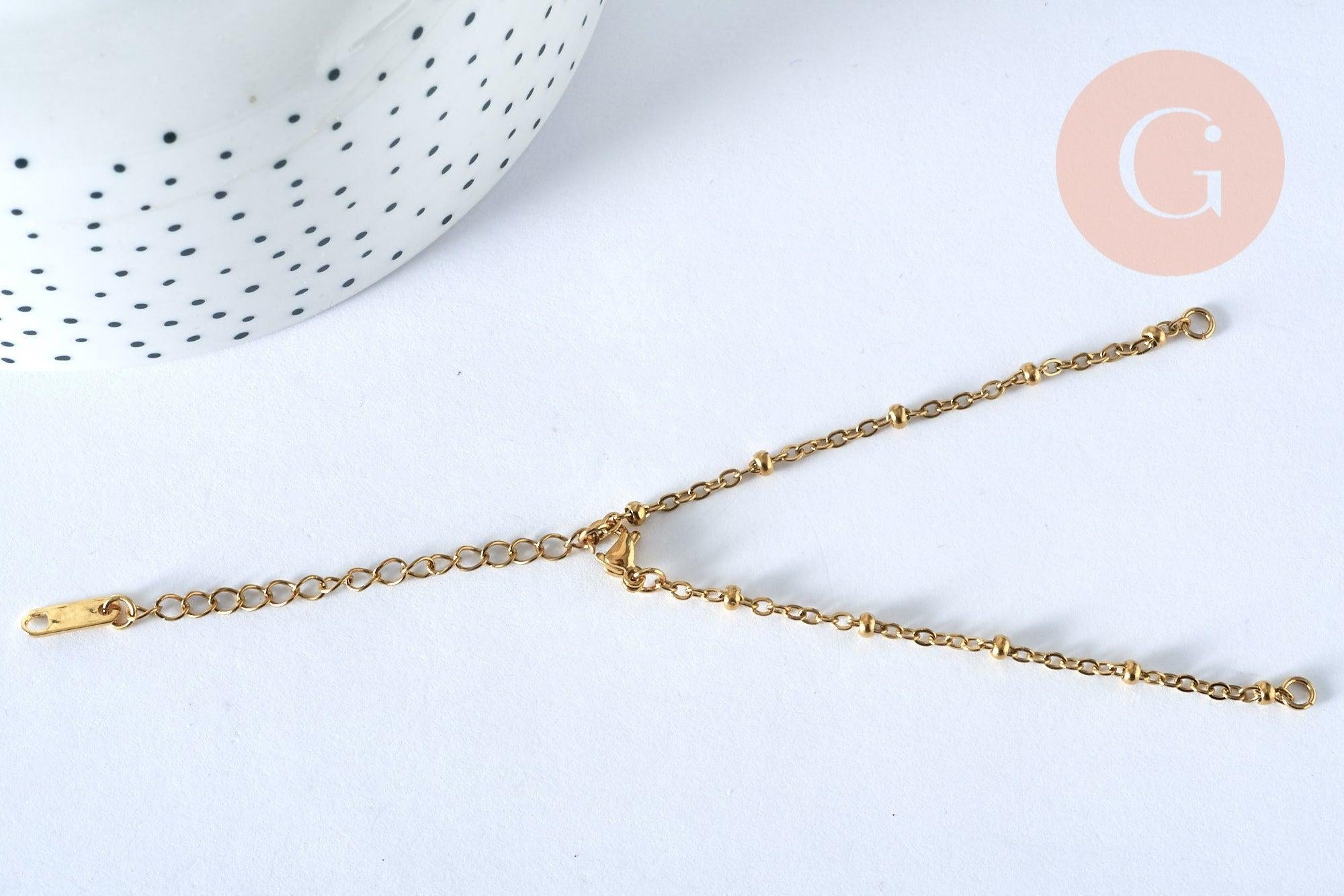 Base de bracelet réglable satellite or acier 14k 15.8cm, sans nickel, bracelet or acier inoxydable, x1 G5968