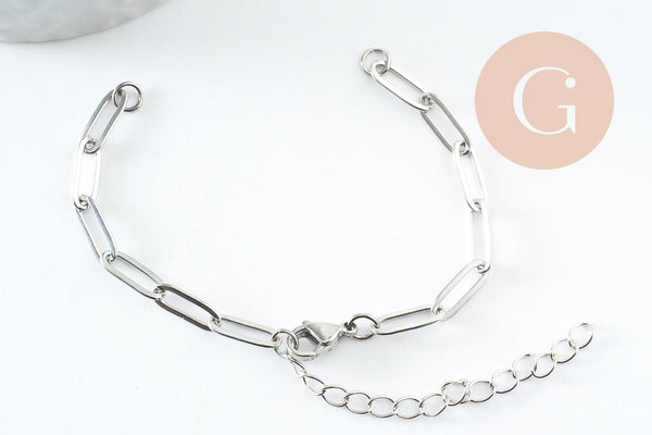 Base de bracelet unisexe chaine rectangle acier 304 inoxydable platine 4mm-14.5cm, x1 (G9497)