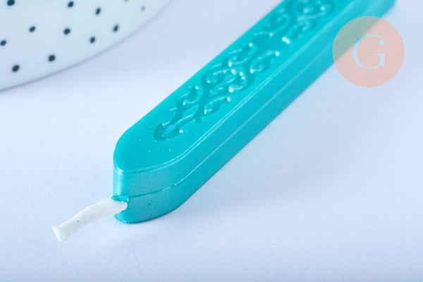 Batonnet de cire à cacheter vert nacré avec mèche, x1 (G7158)