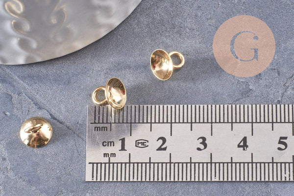 Bélière pendentif coupelles en acier doré 304 inoxydable 8x7mm, x10 (G4844)