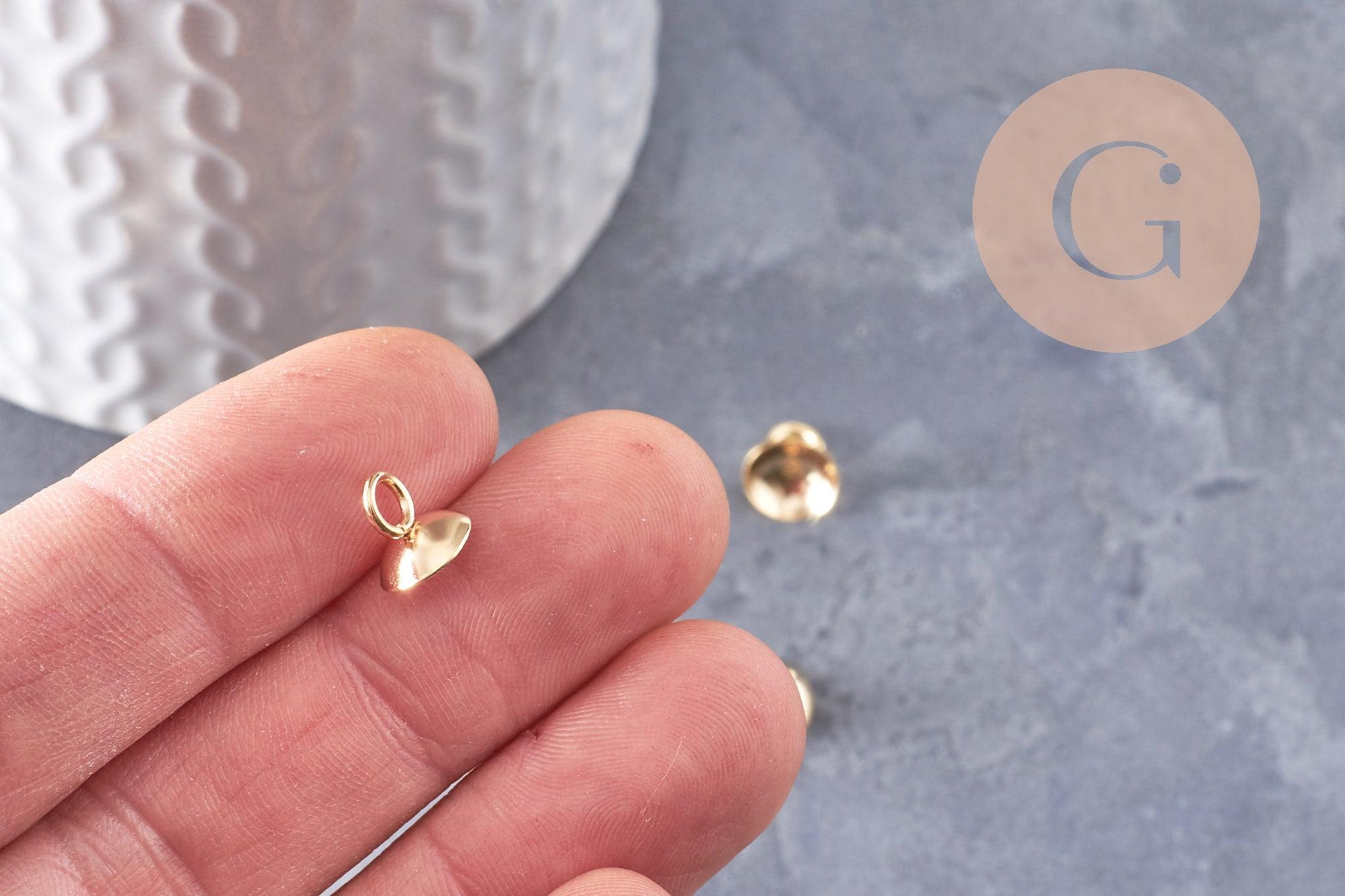 Bélière pendentif coupelles en acier doré 304 inoxydable 8x7mm, x10 (G4844)