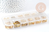 Boite Kit mix de 12 types de fournitures et perles zamac laiton doré, x1 (G8843)