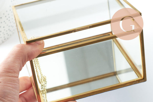 Boite à bijoux verre carré métal doré rectangle 13.1cm, x1 (G9766)