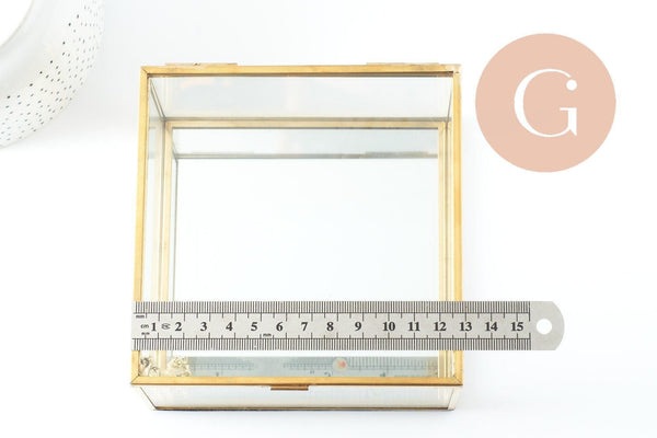 Boite à bijoux verre carré métal doré rectangle 13.1cm, x1 (G9766)