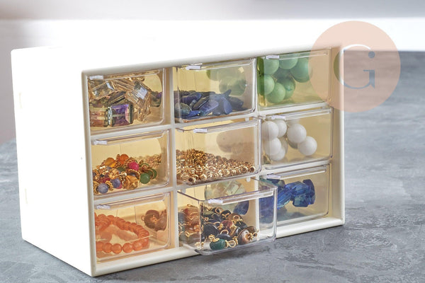 Boite rangement perles bijoux en plastique 9 tiroirs 19cm x1 (G8958)