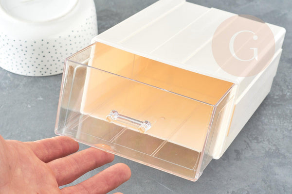 Boite rangement perles bijoux fournitures en plastique 1 tiroir 21cm, x1 (G9188)