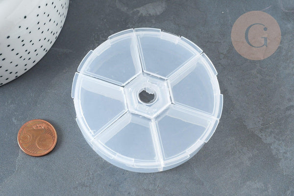 Boite rangement perles en plastique ronde 6 compartiments 7.8cm, x1 (G7213)