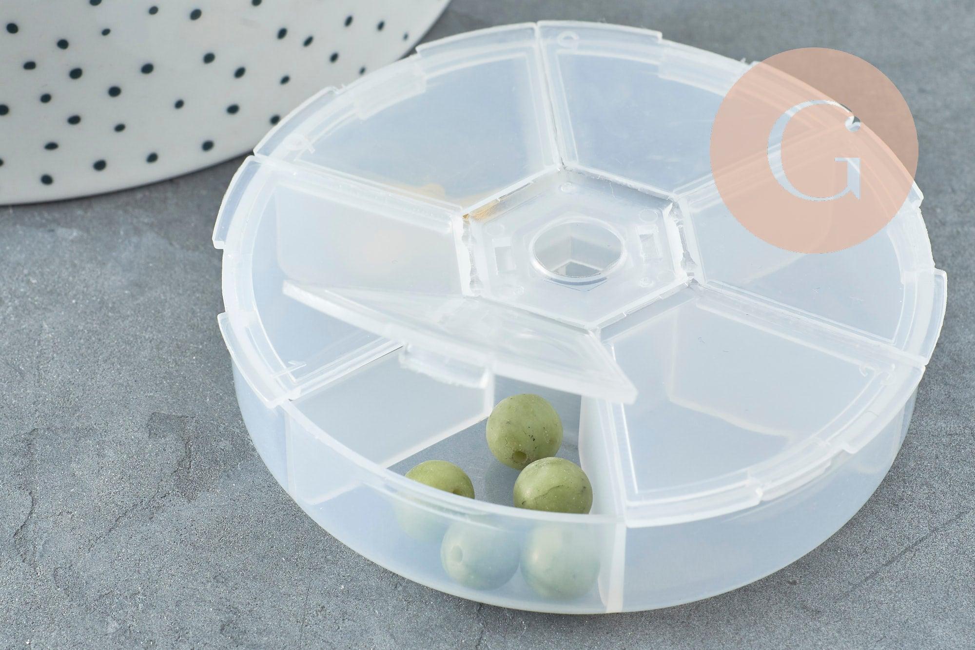 Boite rangement perles en plastique ronde 6 compartiments 7.8cm, x1 (G7213)