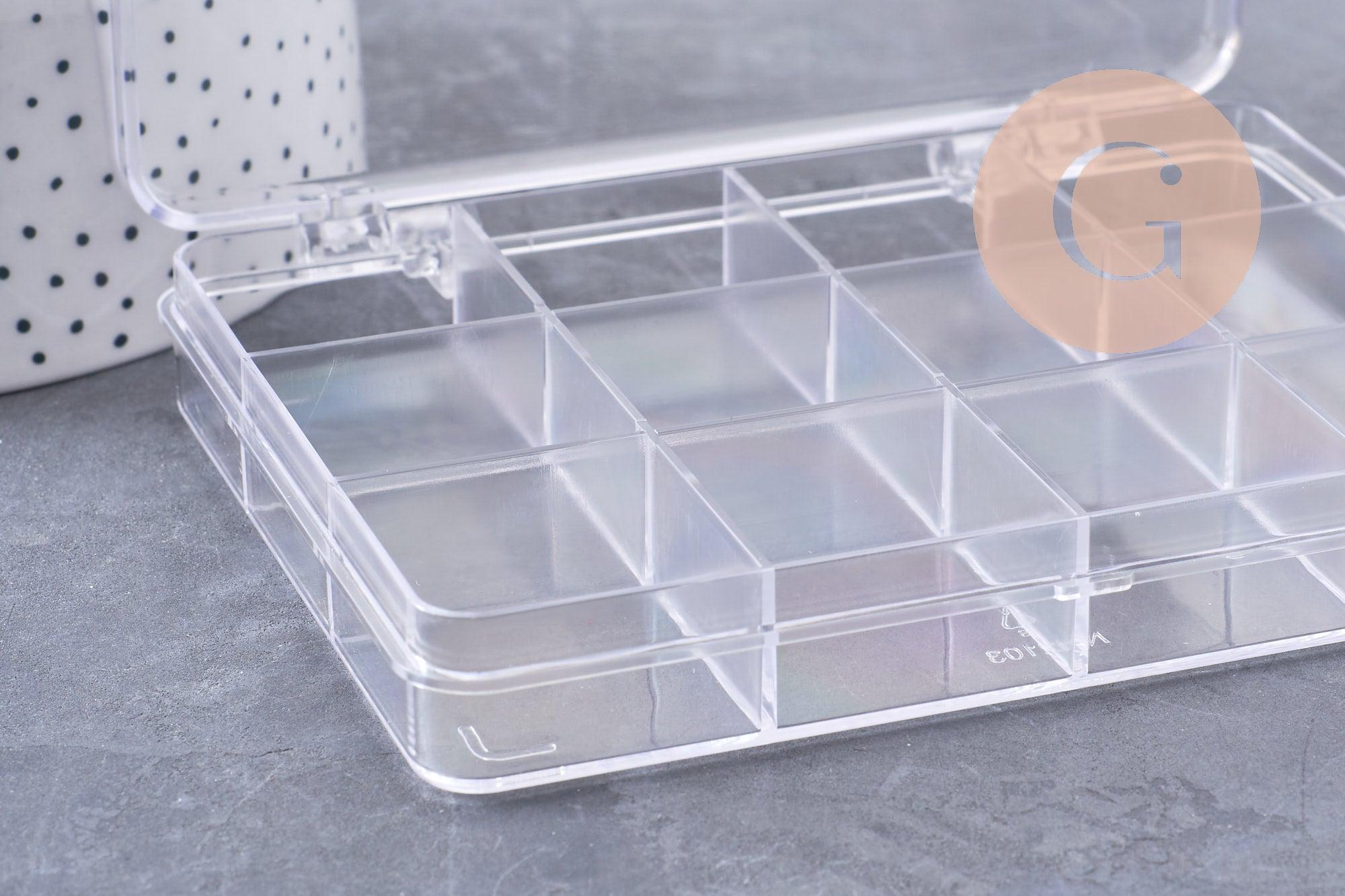 Boite rangement perles en plastique transparent rectangulaire 12 cases 13cm, x1 (G10257)