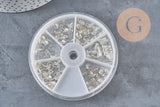Cajas de 120 colgantes y fornituras de acero inoxidable 304 plateado, x1 (G11238)