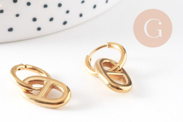 Boucle créole interchangeable acier 304 inoxydable doré maillon marin 25.5mm, la paire (G4849)