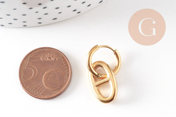 Boucle créole interchangeable acier 304 inoxydable doré maillon marin 25.5mm, la paire (G4849)