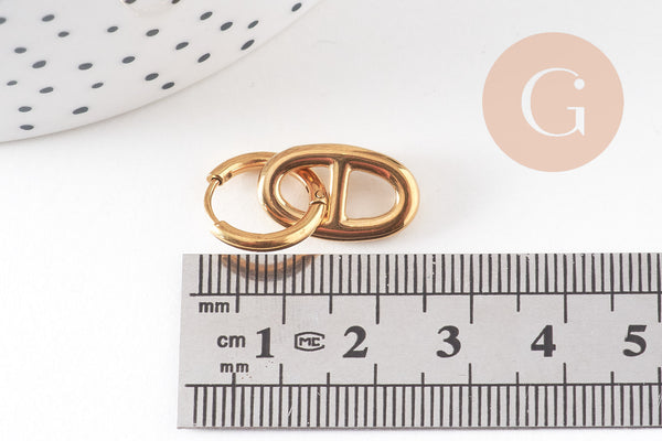 Boucle créole interchangeable acier 304 inoxydable doré maillon marin 25.5mm, la paire (G4849)