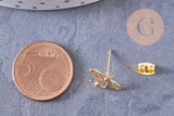 Boucles abeille doré laiton 18k tige argent 925 14mm, la paire (G2500)