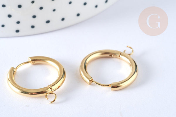 Boucles créole avec anneau dormeuse acier inoxydable doré 25mm, la paire (G7313)