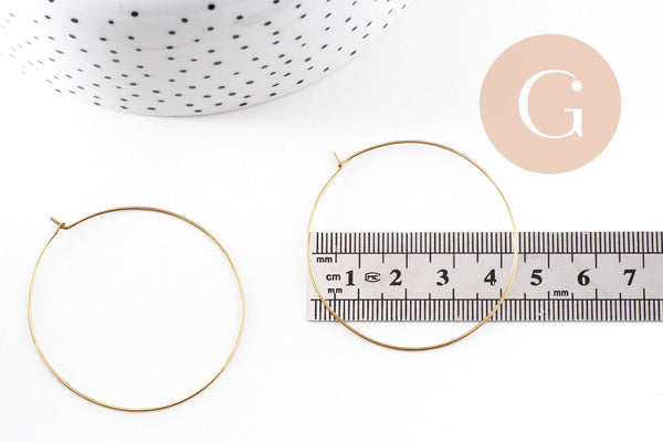 Boucles créoles laiton brut 45mm, x10 (G1602)