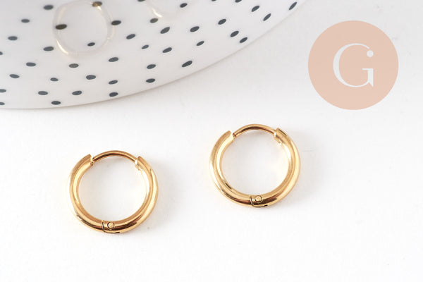 Boucles créoles minimalistes acier 304 inoxydable doré IP 18K 14mm, la paire (G3467)