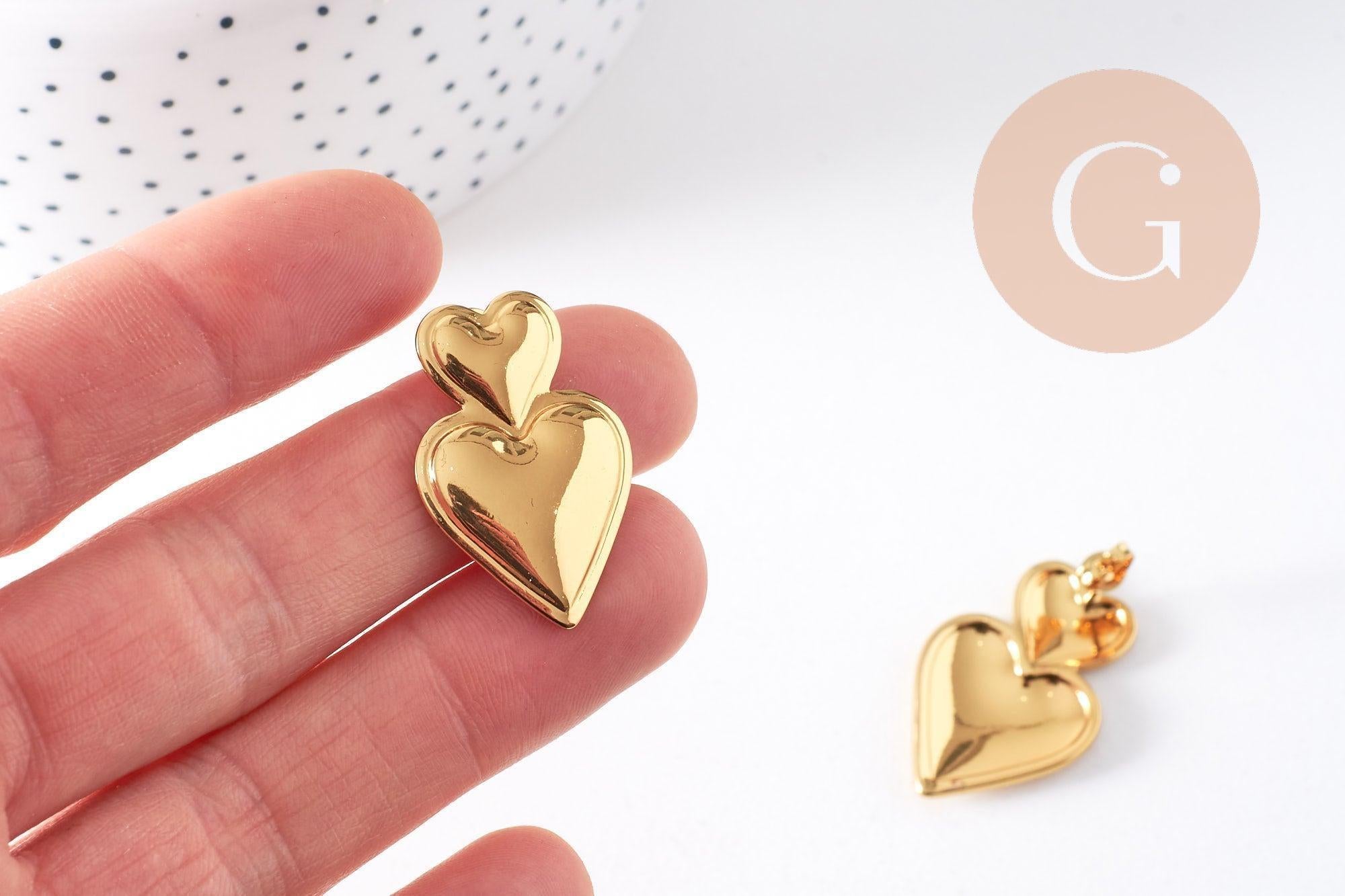 Boucles d'oreille coeur acier 304 inoxydable doré IP 18K 31mm, la paire (G10280)