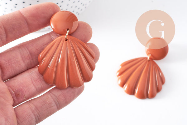 Boucles d'oreille coquillage résine colorée acier 316 inoxydable doré 59mm, la paire (G10354)
