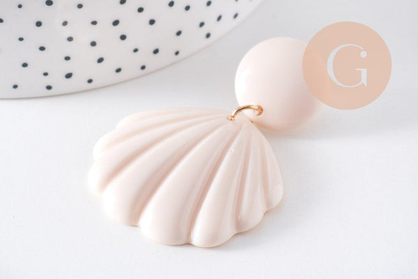 Boucles d'oreille coquillage résine colorée acier 316 inoxydable doré 59mm, la paire (G10354)