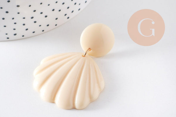 Boucles d'oreille coquillage résine colorée acier 316 inoxydable doré 59mm, la paire (G10354)