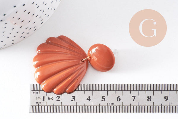 Boucles d'oreille coquillage résine colorée acier 316 inoxydable doré 59mm, la paire (G10354)