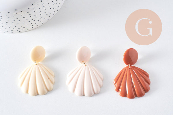 Boucles d'oreille coquillage résine colorée acier 316 inoxydable doré 59mm, la paire (G10354)