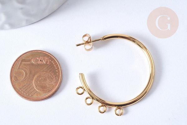 Boucles d'oreilles Anneau demi-créole puce acier 304 inoxydable doré 33.5mm doré, la paire (G4089)