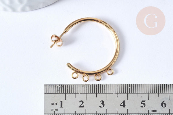 Boucles d'oreilles Anneau demi-créole puce acier 304 inoxydable doré 33.5mm doré, la paire (G4089)