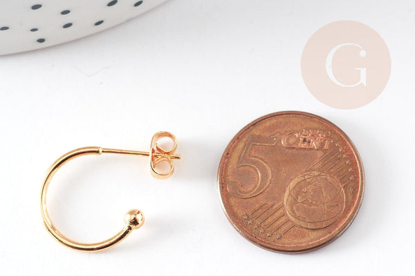 Boucles d'oreilles Anneau demi-créole puce doré 18k tige argent 925 20mm, x2 (G3583)