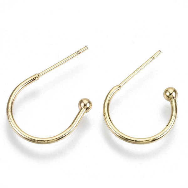 Boucles d'oreilles Anneau demi-créole puce doré 18k tige argent 925 20mm, x2 (G3583)