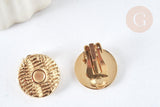Boucles d'oreilles à clip acier 304 inoxydable doré cabochon rond 16mm, la paire (G7908)