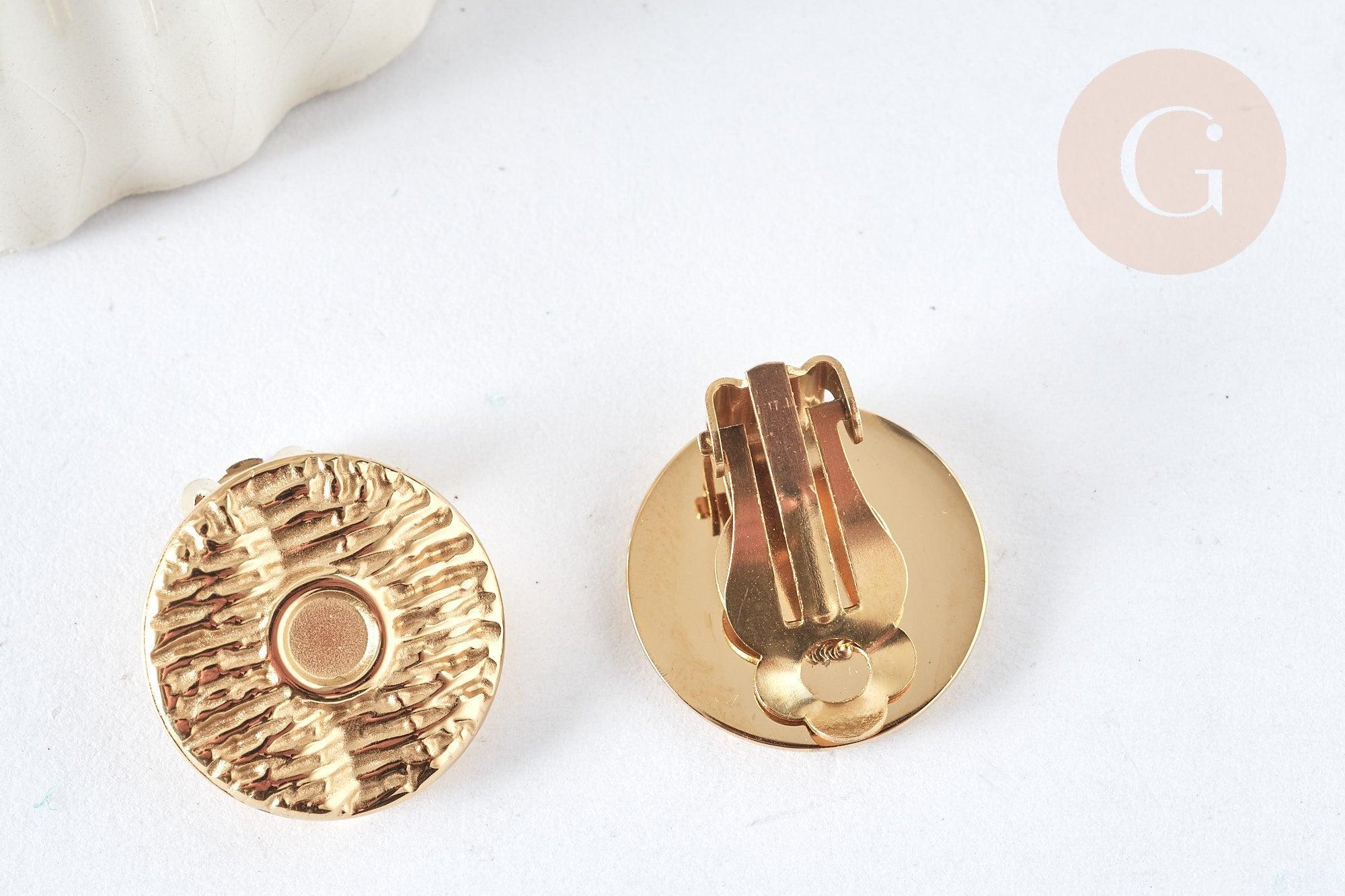 Boucles d'oreilles à clip acier 304 inoxydable doré cabochon rond 16mm, la paire (G7908)