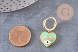Boucles d'oreilles coeur oeil protecteur émail coloré laiton doré, la paire (G3775)