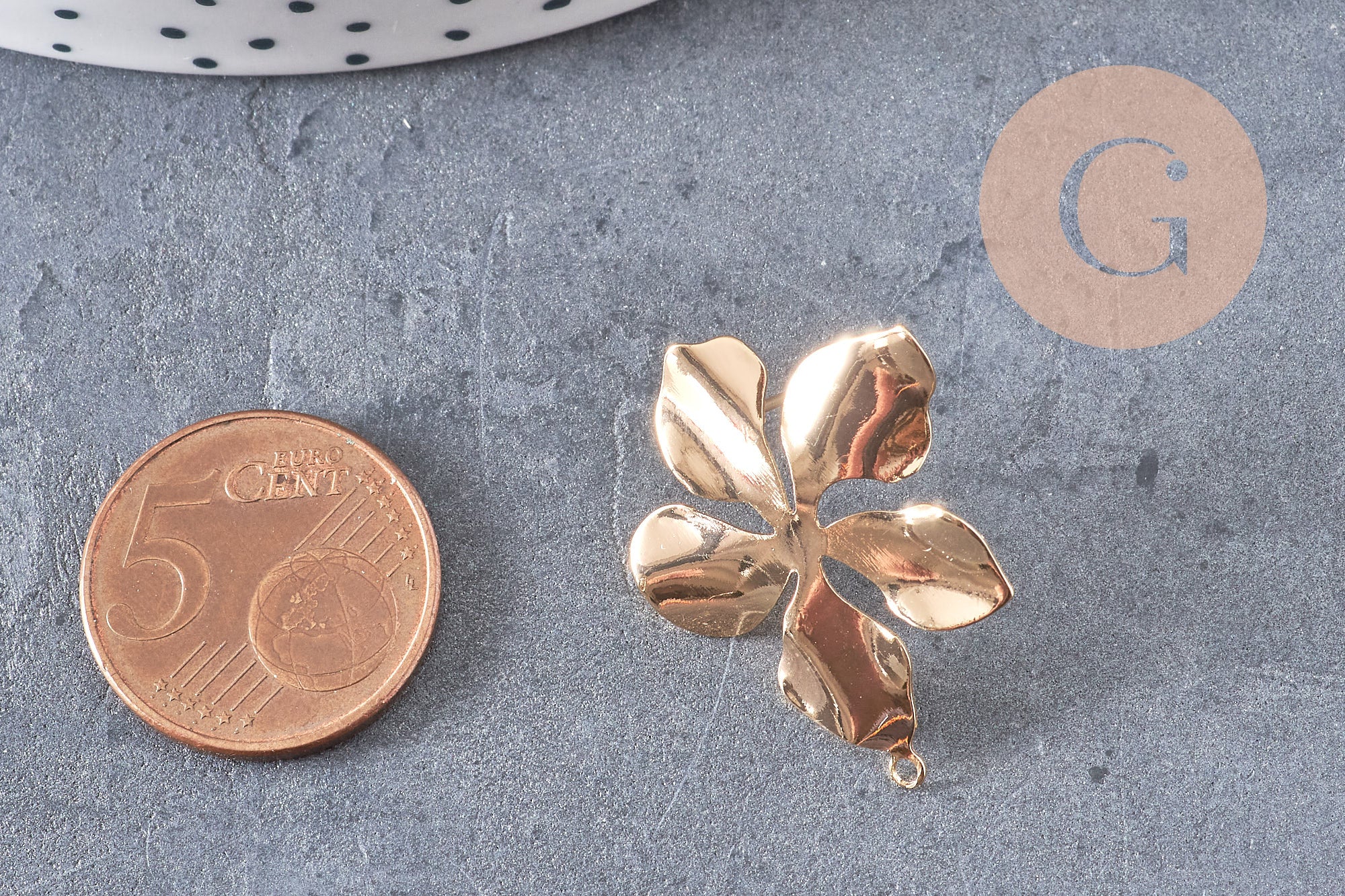 Boucles d'oreilles fleur XL laiton doré 18K 19mm, la paire, (G10757)