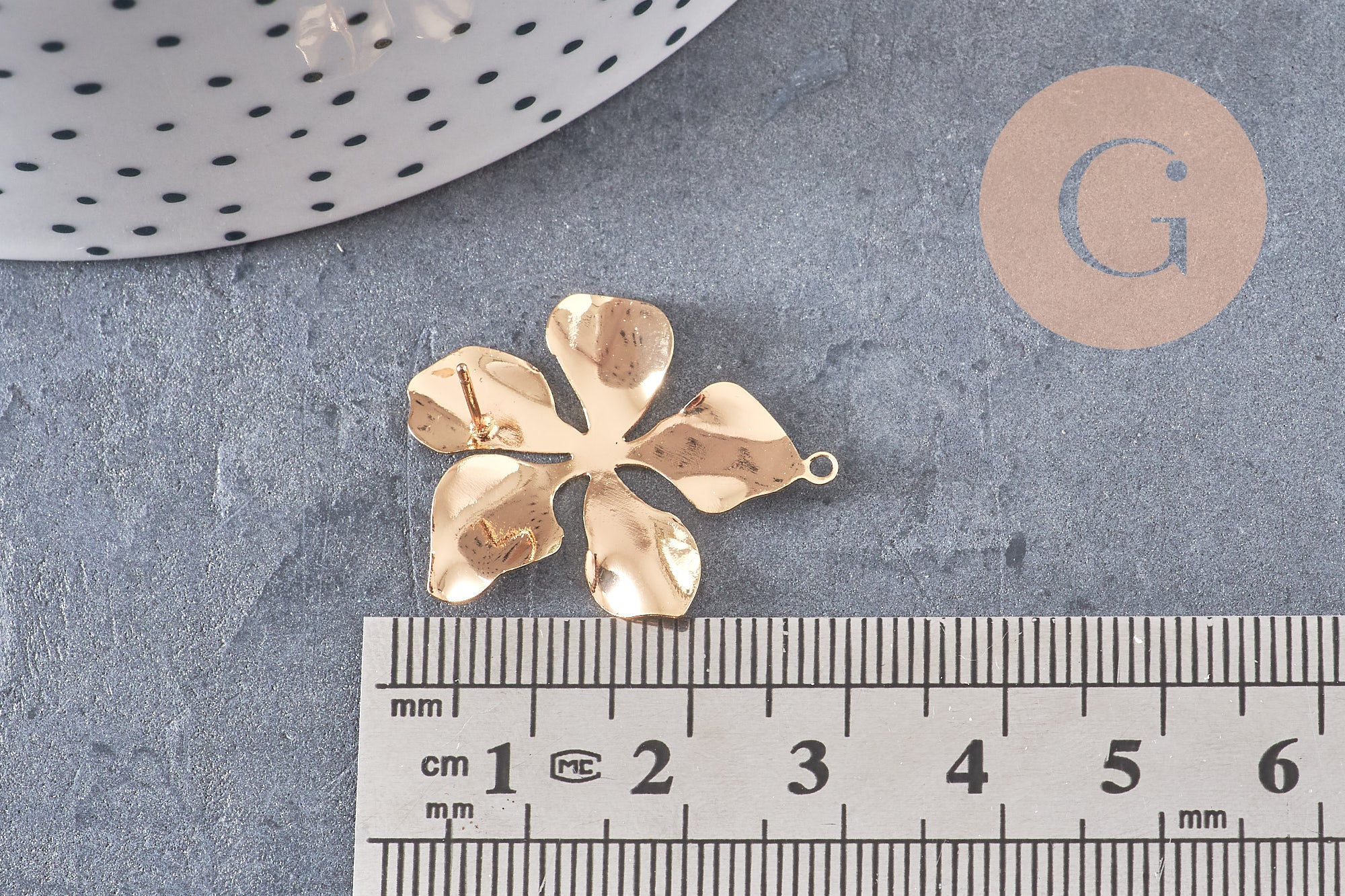 Boucles d'oreilles fleur XL laiton doré 18K 19mm, la paire, (G10757)