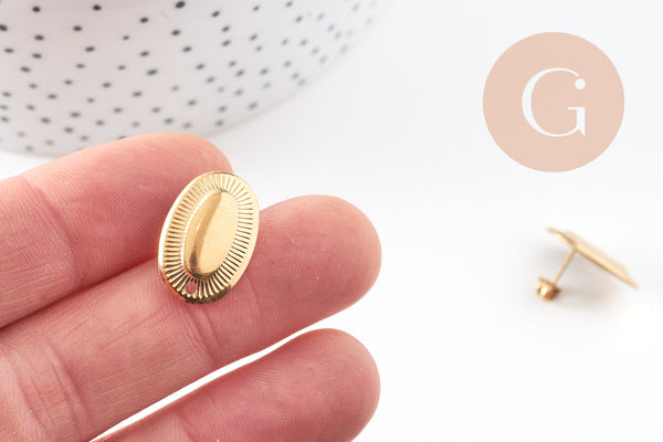 Boucles d'oreilles puce ovale acier 304 inoxydable doré 19mm, la paire (G10900)