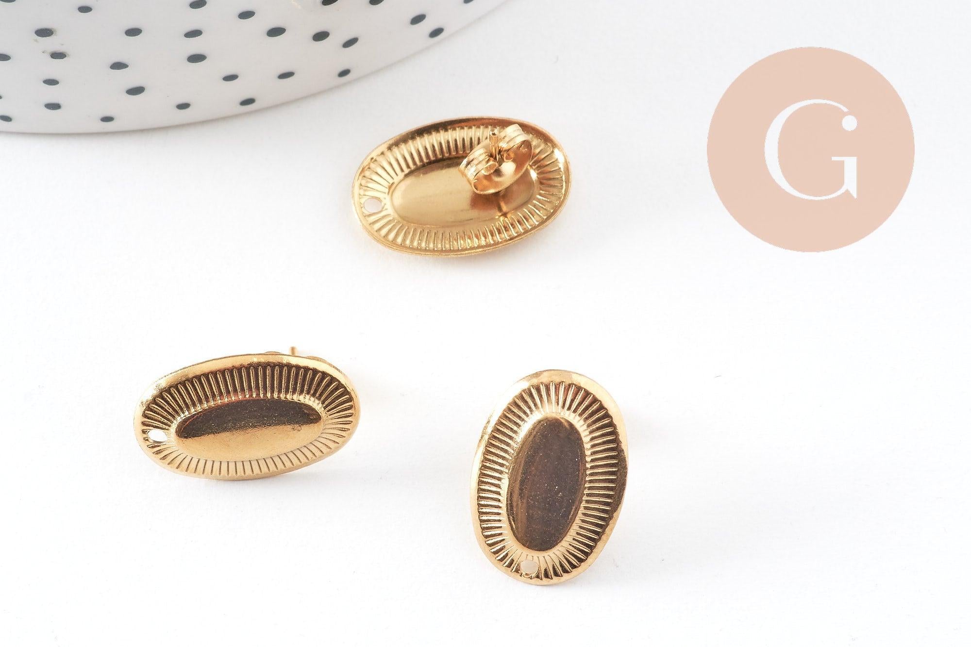 Boucles d'oreilles puce ovale acier 304 inoxydable doré 19mm, la paire (G10900)