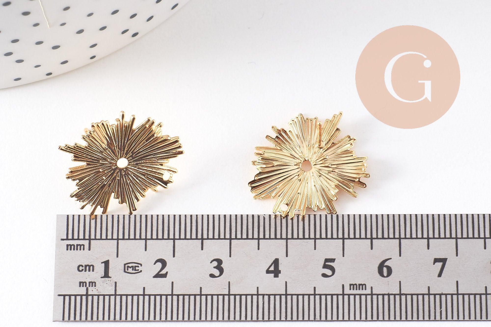 Boucles d'oreilles puce rayons de soleil texturé laiton doré 18K 22mm, la paire (G10476)