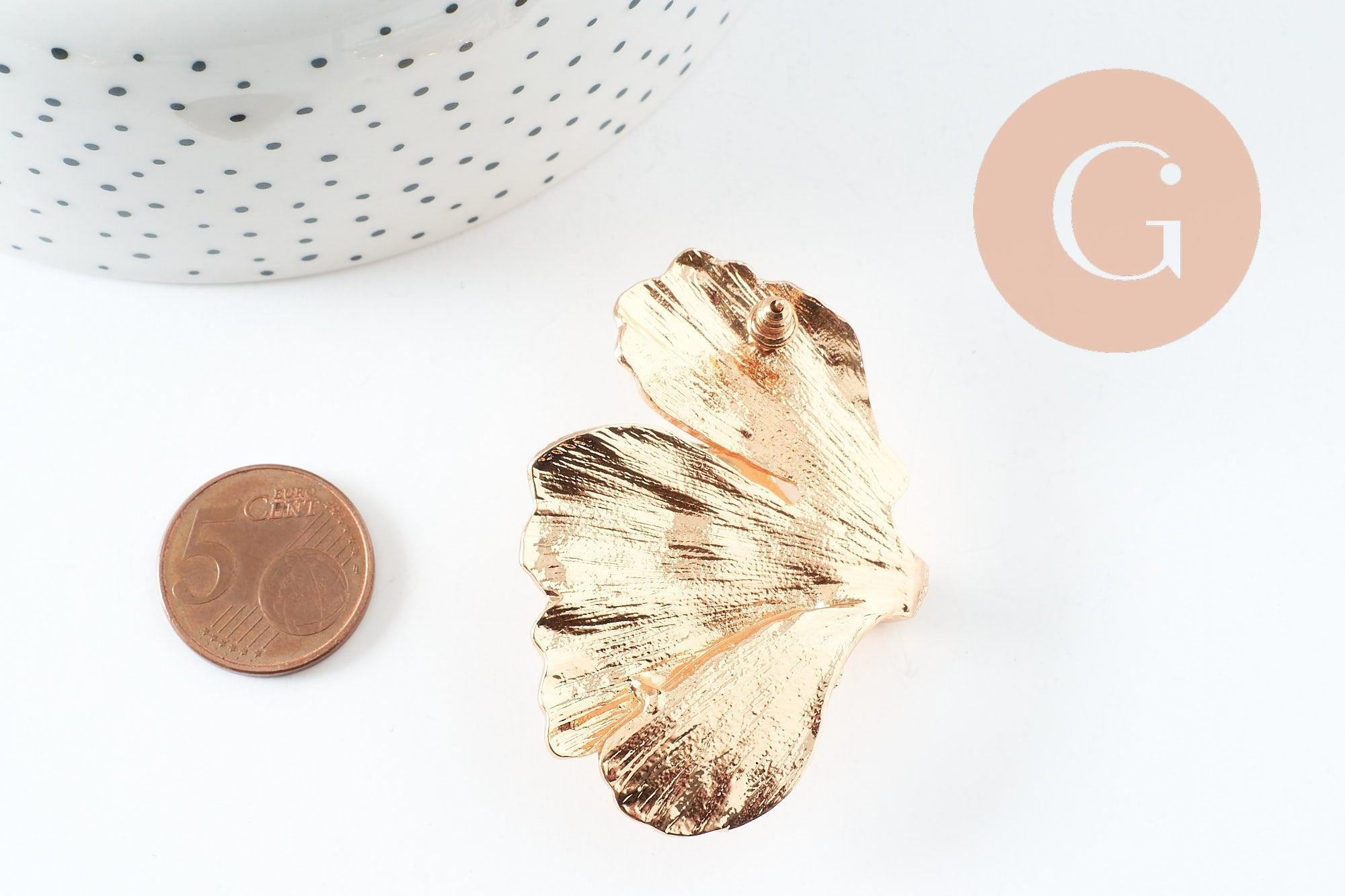 Boucles fleur Gingko XXL zamac doré, la paire (G9652)